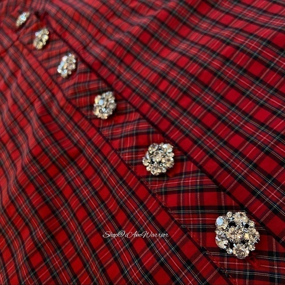 J.Crew red plaid jeweled button popover shirt @shop@iamwarrior - Picture 10 of 12